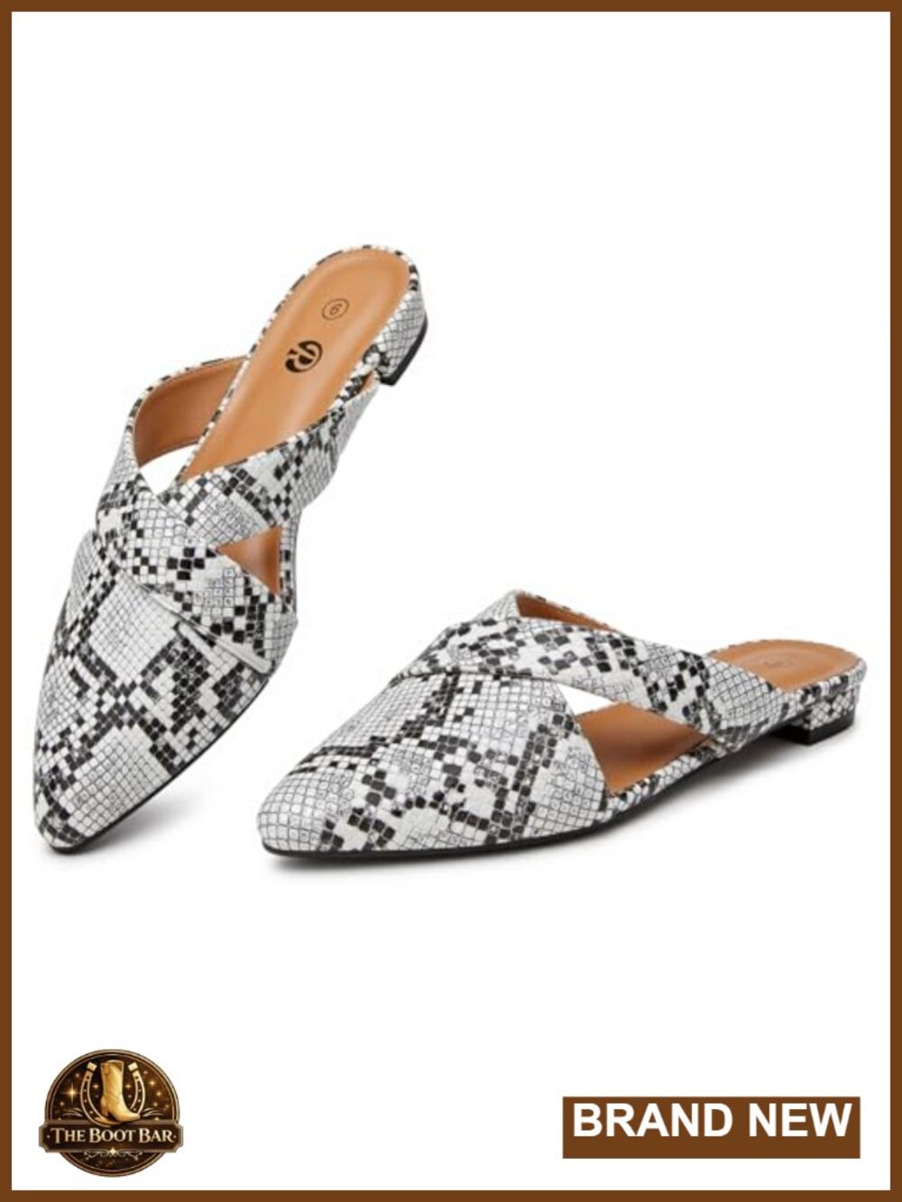 Women's Pointed Toe Mules Backless Faux Leather Slip On Flats